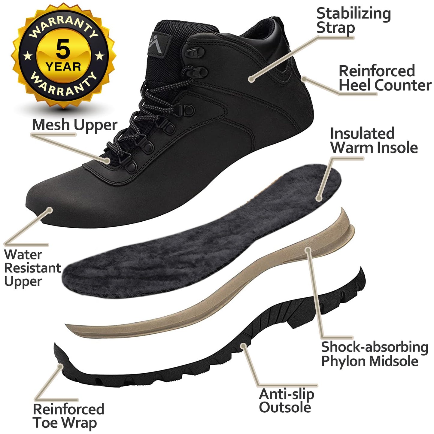 CC-Los Winter Snow Boots for Men Water Resistant