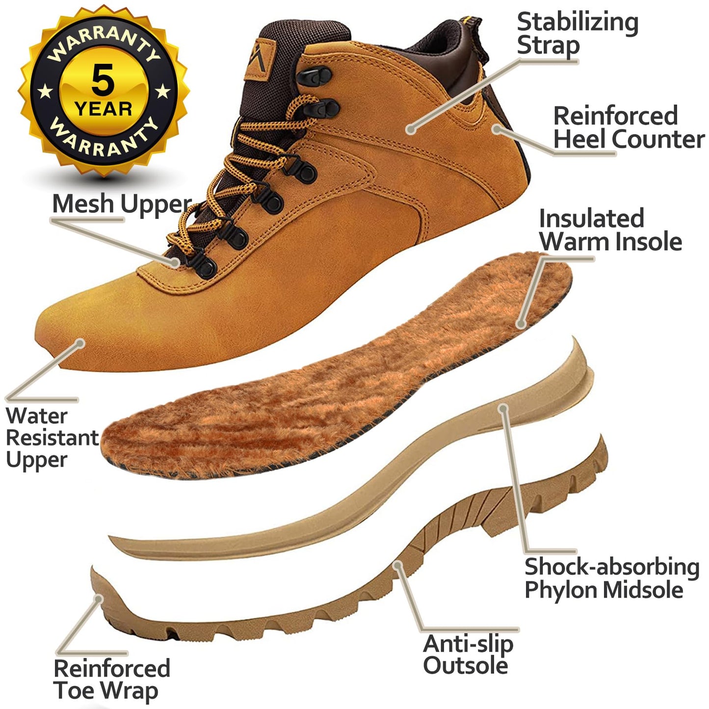 CC-Los Winter Snow Boots for Men Water Resistant