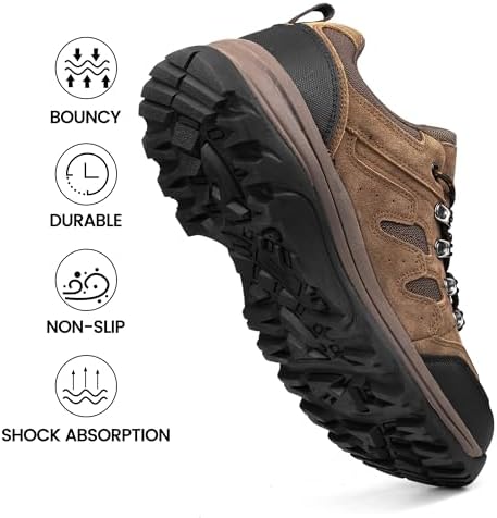 CC-Los Men's Waterproof Hiking Shoes - Suede Leather Lightweight Breathable Outdoor Trekking
