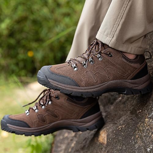 CC-Los Men's Waterproof Hiking Shoes - Suede Leather Lightweight Breathable Outdoor Trekking