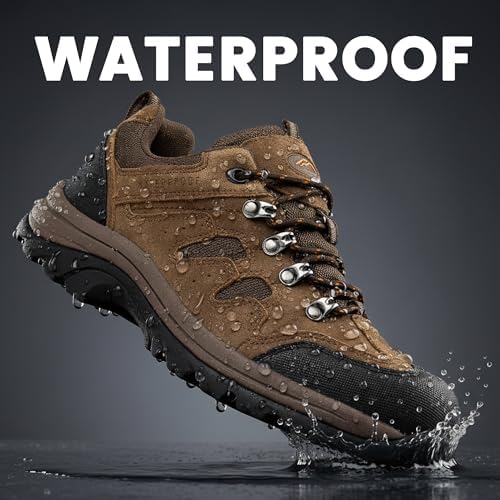CC-Los Men's Waterproof Hiking Shoes - Suede Leather Lightweight Breathable Outdoor Trekking
