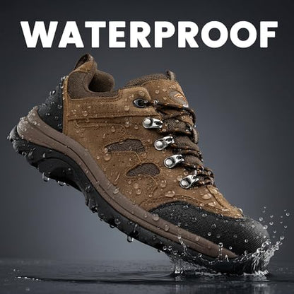 CC-Los Men's Waterproof Hiking Shoes - Suede Leather Lightweight Breathable Outdoor Trekking