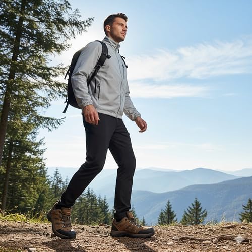 CC-Los Men's Waterproof Hiking Shoes - Suede Leather Lightweight Breathable Outdoor Trekking