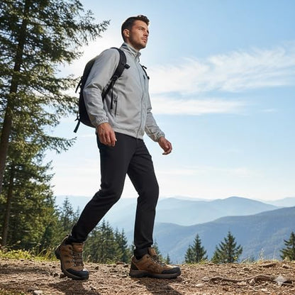 CC-Los Men's Waterproof Hiking Shoes - Suede Leather Lightweight Breathable Outdoor Trekking