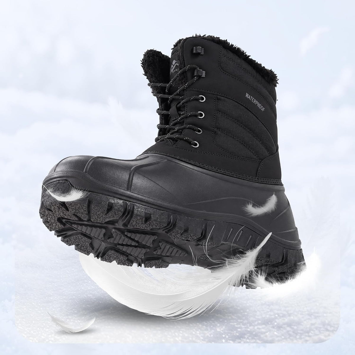 CC-Los Men's Waterproof Mid-Calf Winter Snow Boots with Faux Fur Trim
