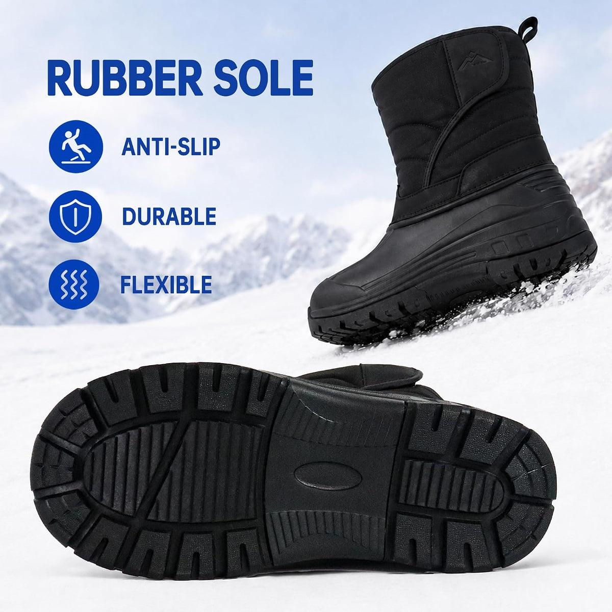 CC-Los Kids Waterproof Winter Snow Boots Hook and Loop Straps