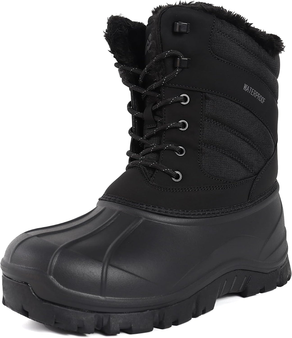 CC-Los Men's Waterproof Mid-Calf Winter Snow Boots with Faux Fur Trim