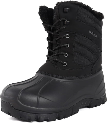 CC-Los Men's Waterproof Mid-Calf Winter Snow Boots with Faux Fur Trim