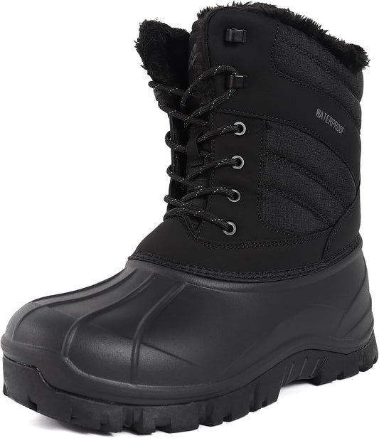 CC-Los Men's Waterproof Mid-Calf Winter Snow Boots with Faux Fur Trim