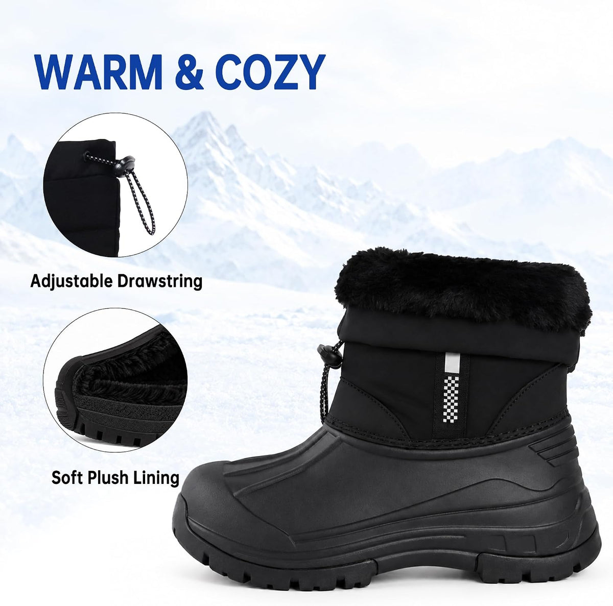 CC-Los Kids Waterproof Winter Snow Boots Drawstring