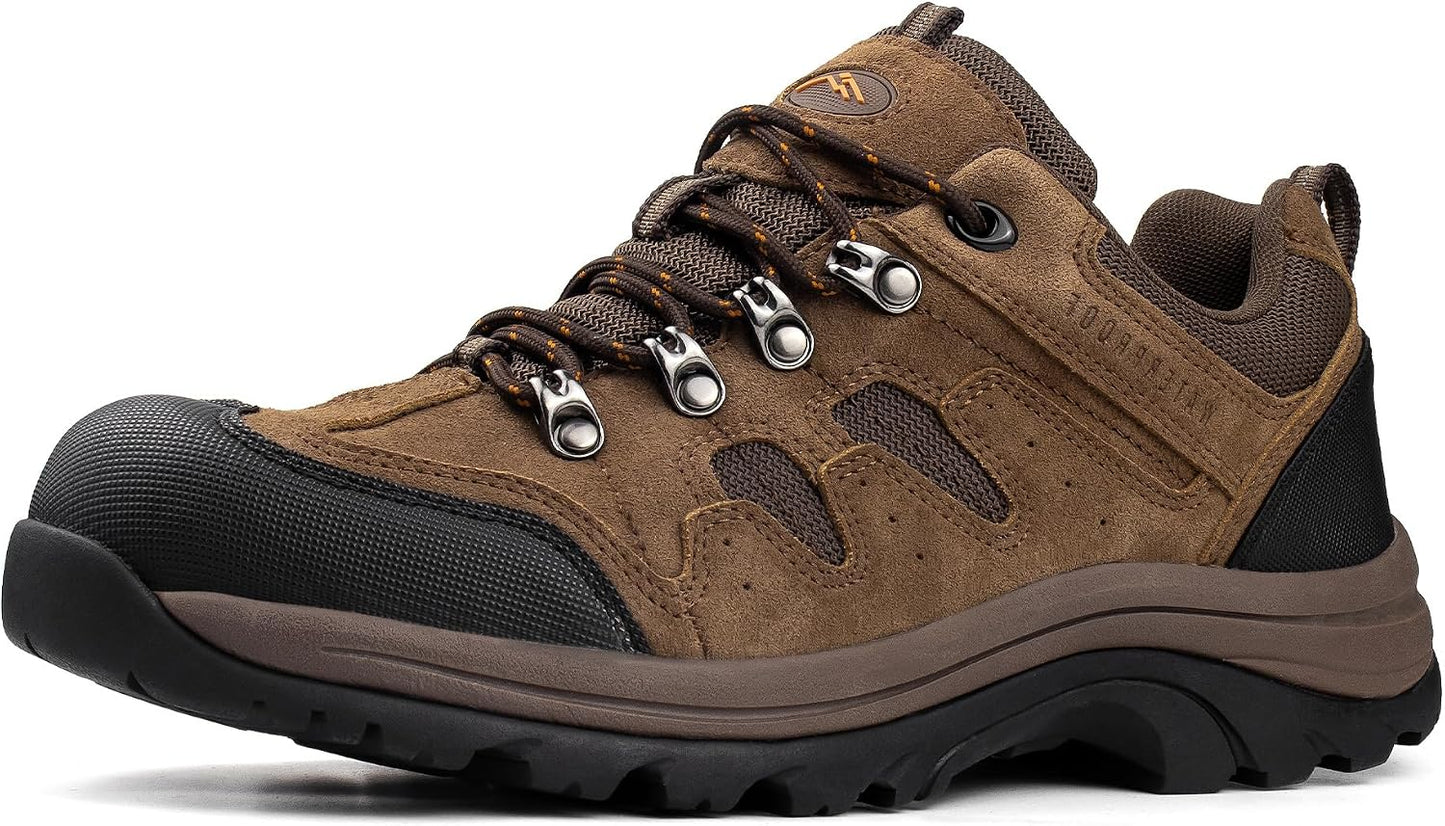 CC-Los Men's Waterproof Hiking Shoes - Suede Leather Lightweight Breathable Outdoor Trekking
