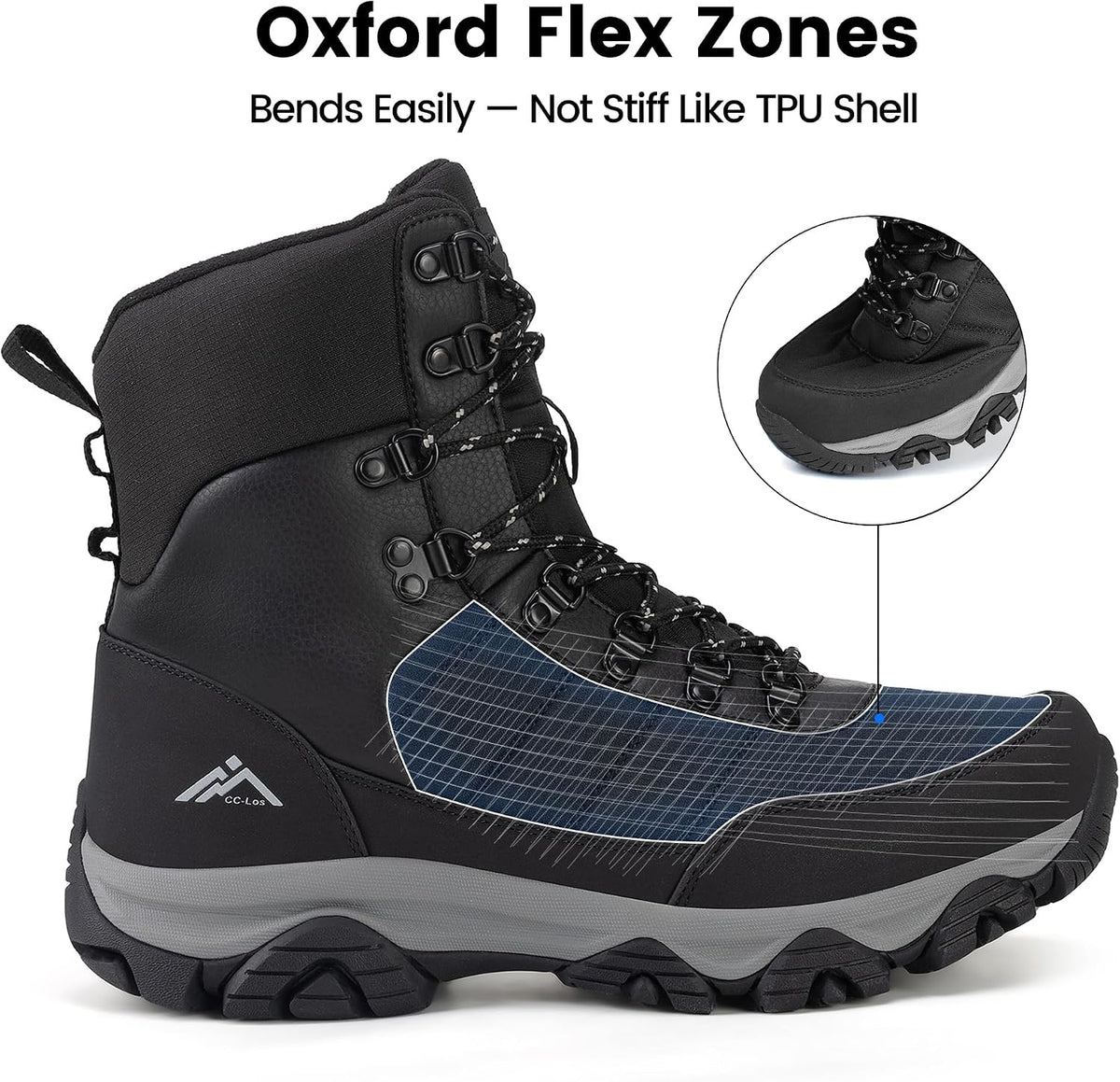 CC-Los Men's Waterproof Winter Snow Boots Warm and Lightweight