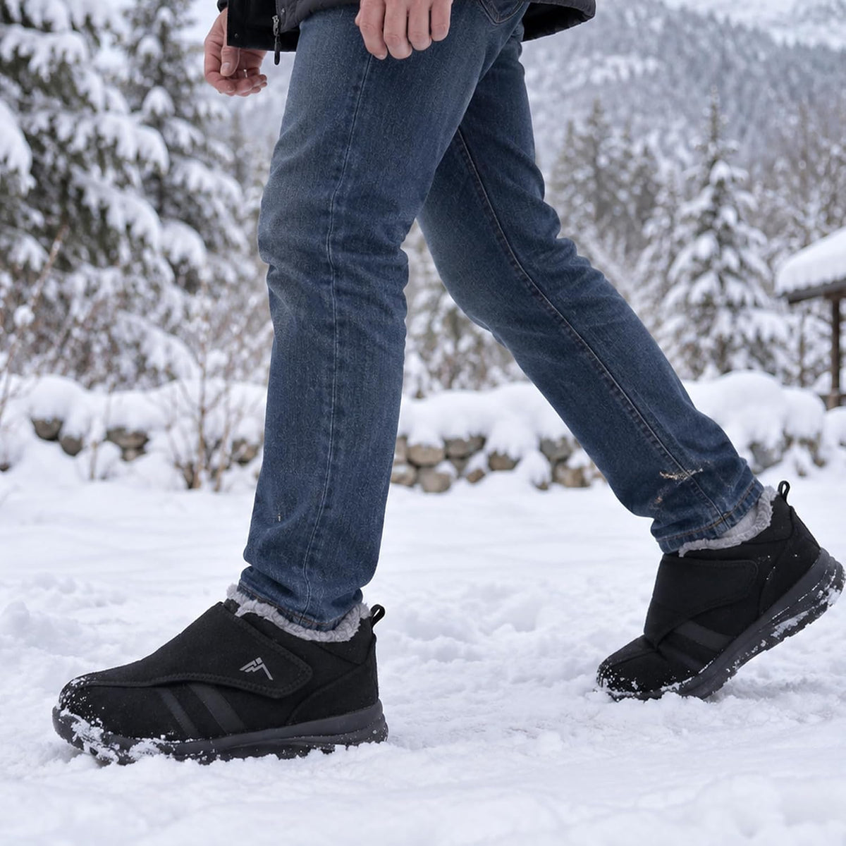 KWUKOTY Men's Wide Winter Snow Shoes with Faux Fur Collar