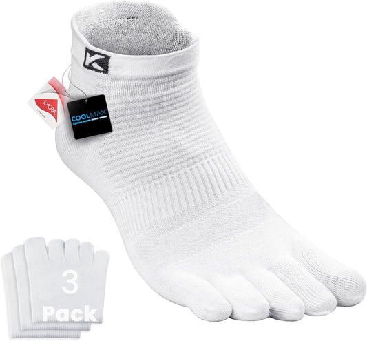 KWUKOTY COOLMAX Running Toe Socks, Cushioned, Athletic Ankle, Men Women