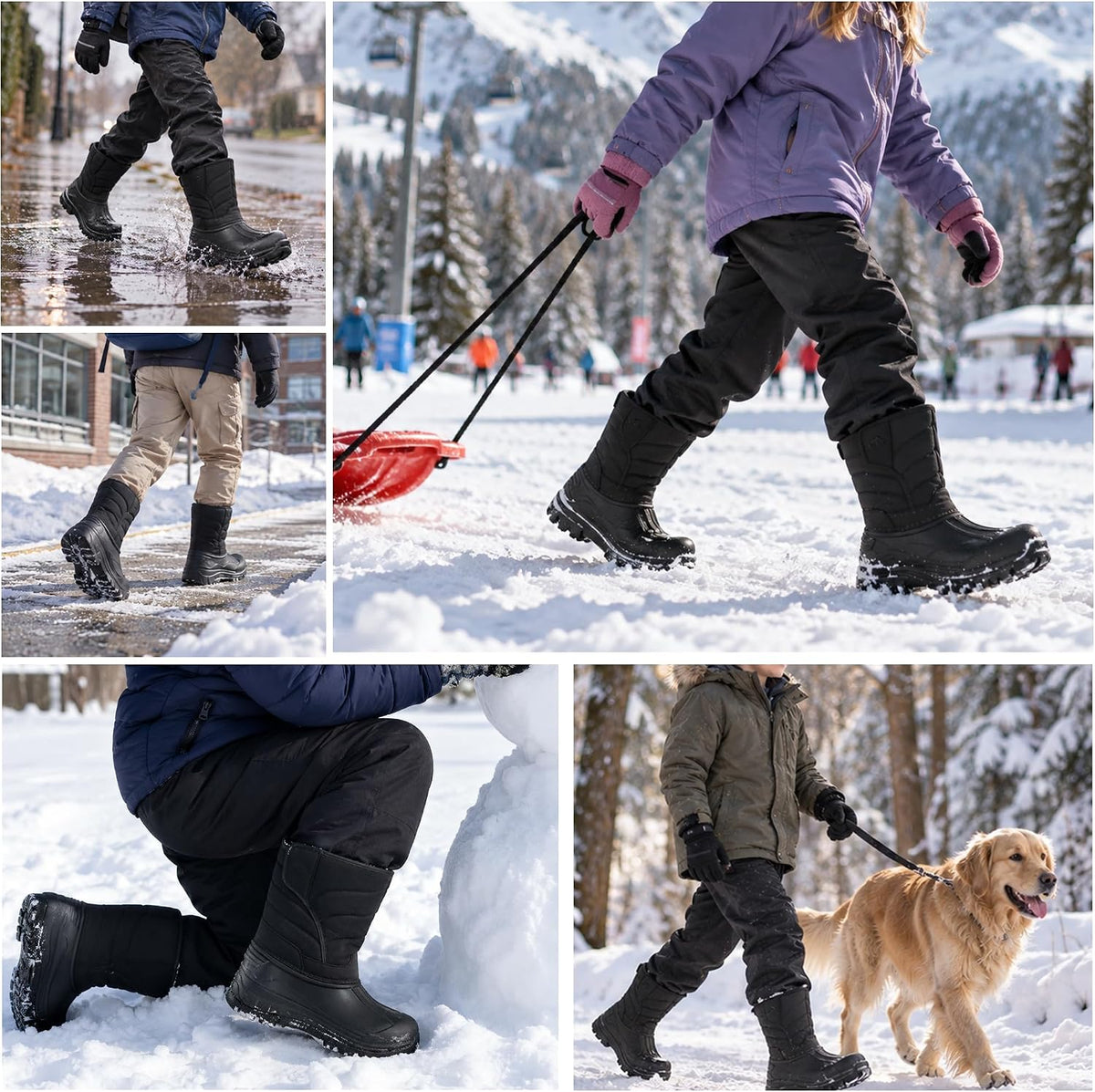 CC-Los Kids Waterproof Winter Snow Boots Hook and Loop Straps