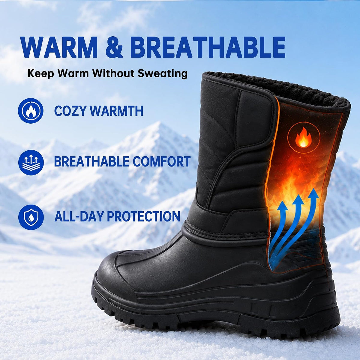 CC-Los Kids Waterproof Winter Snow Boots Hook and Loop Straps