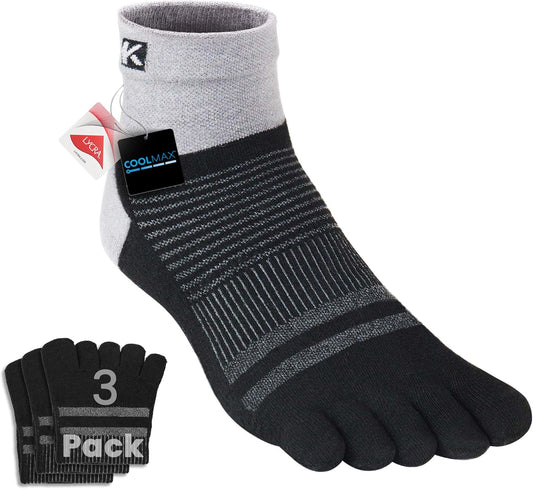 KWUKOTY COOLMAX Running Toe Socks, Cushioned, Athletic Quarter, Men Women