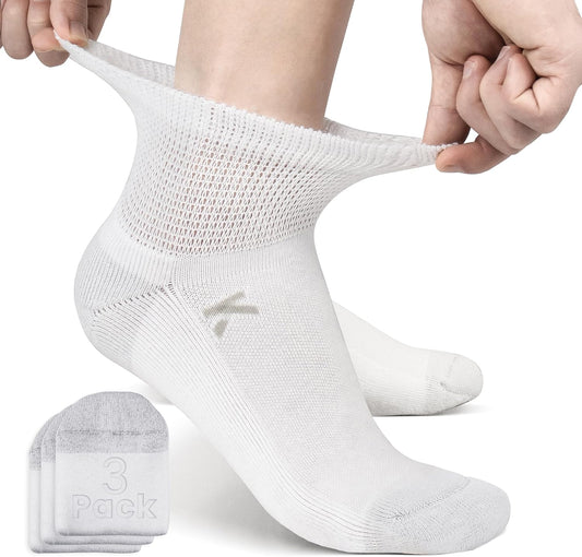 KWUKOTY Diabetic Socks, Non Binding Ankle Socks White Men's 6-9 Women's 7-10