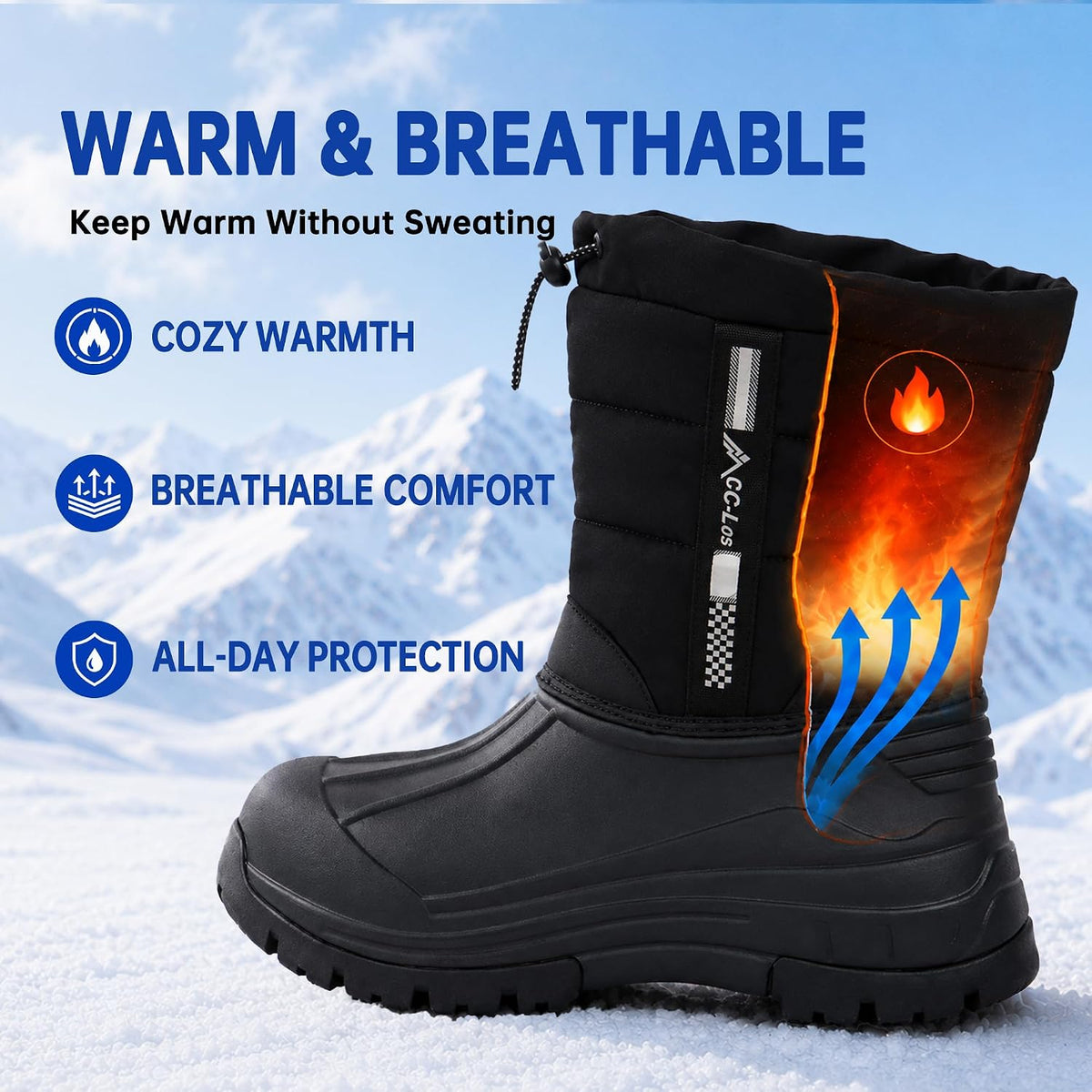 CC-Los Kids Waterproof Winter Snow Boots Drawstring
