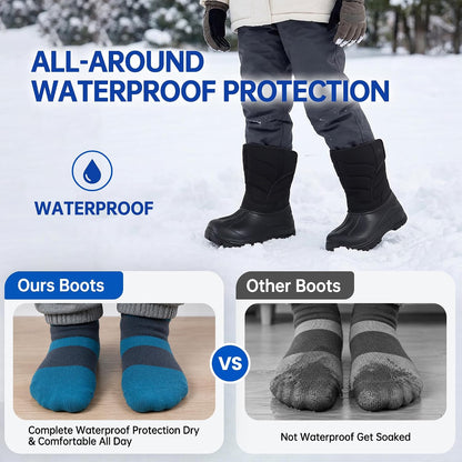 CC-Los Kids Waterproof Winter Snow Boots Hook and Loop Straps