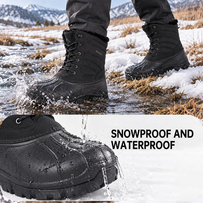 CC-Los Men's Waterproof Mid-Calf Winter Snow Boots with Faux Fur Trim