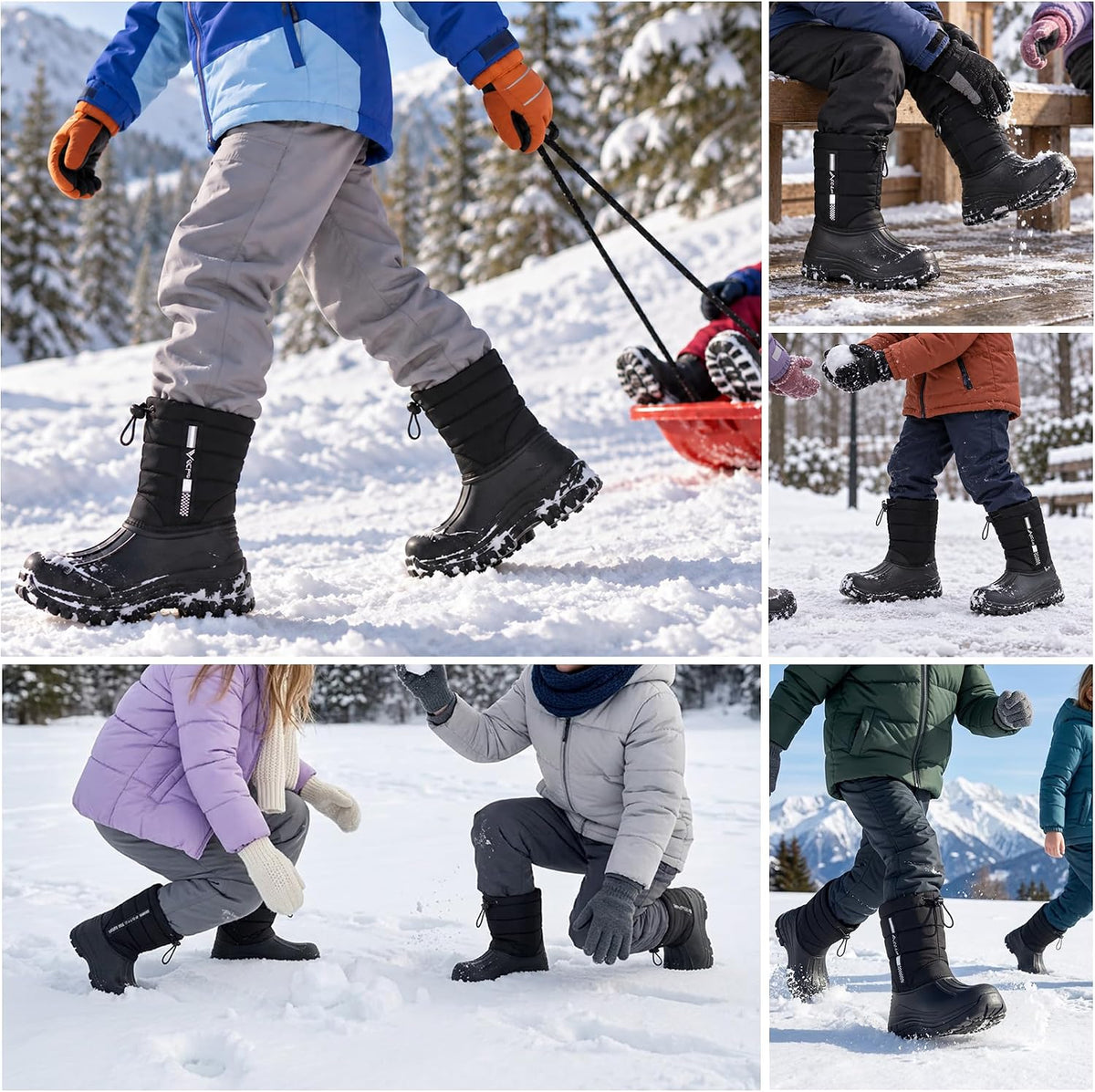 CC-Los Kids Waterproof Winter Snow Boots Drawstring