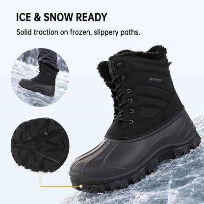 CC-Los Men's Waterproof Mid-Calf Winter Snow Boots with Faux Fur Trim