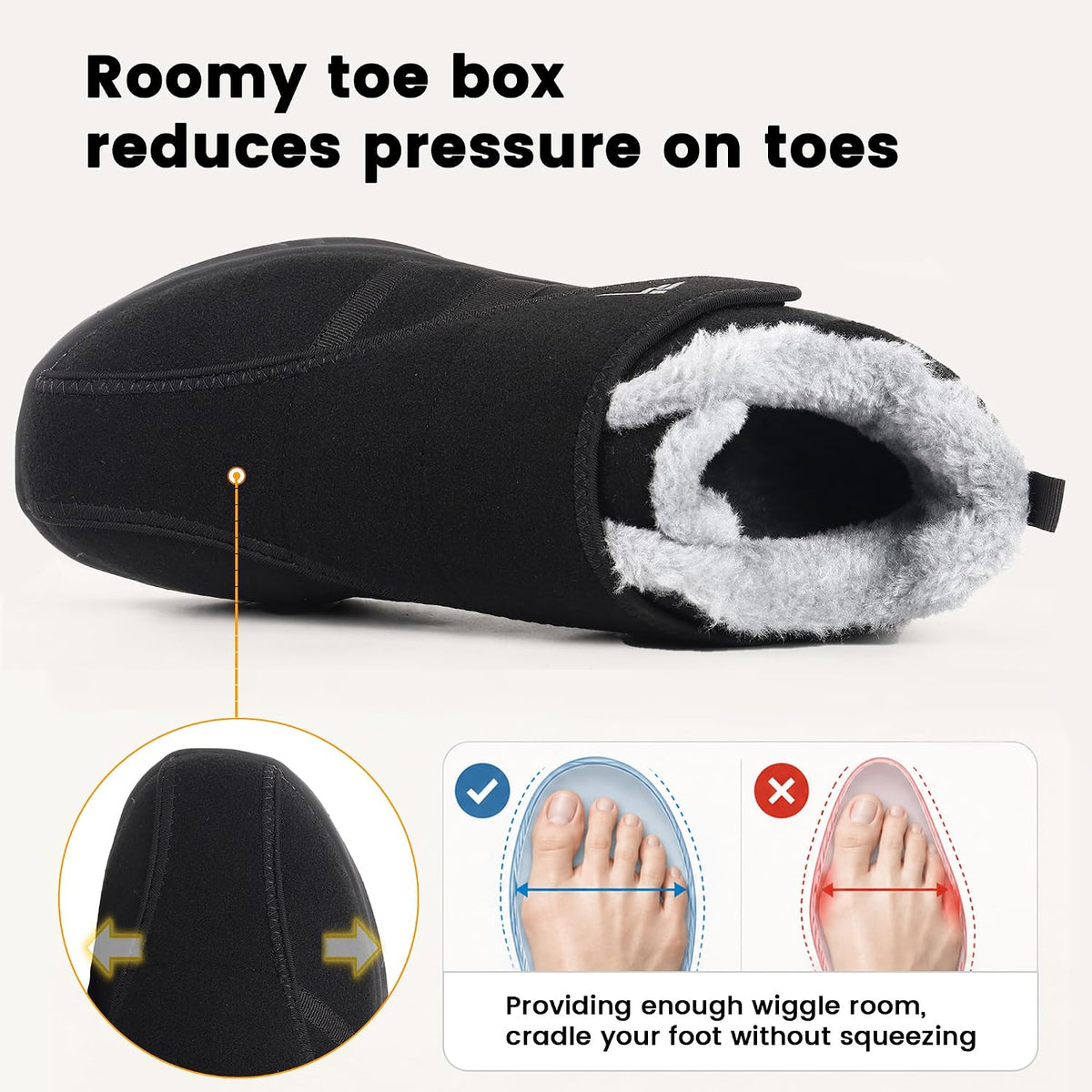 KWUKOTY Men's Wide Winter Snow Shoes with Faux Fur Collar