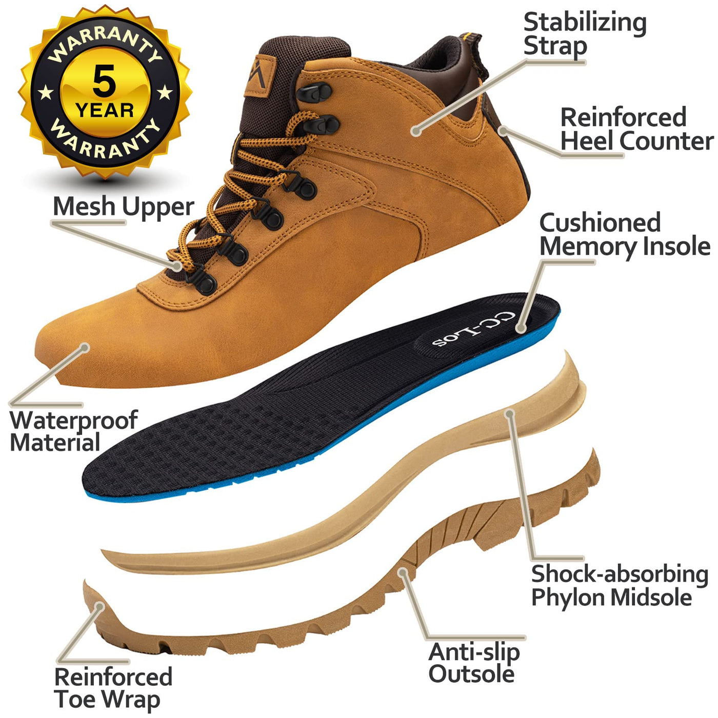 CC-Los Men's Waterproof Hiking Boots Work Boots C48